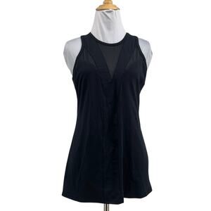 Fabletics Tank Top Womens M Medium Black Jessi Shelf Bra Mesh Panel High Neck